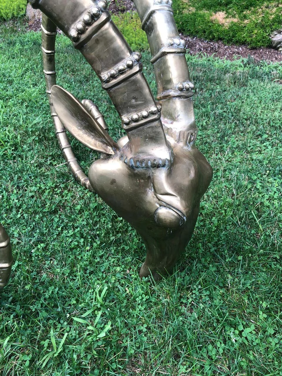 SOLD-Pair of Brass Ibex Ram Head Dining Table Bases in the Style